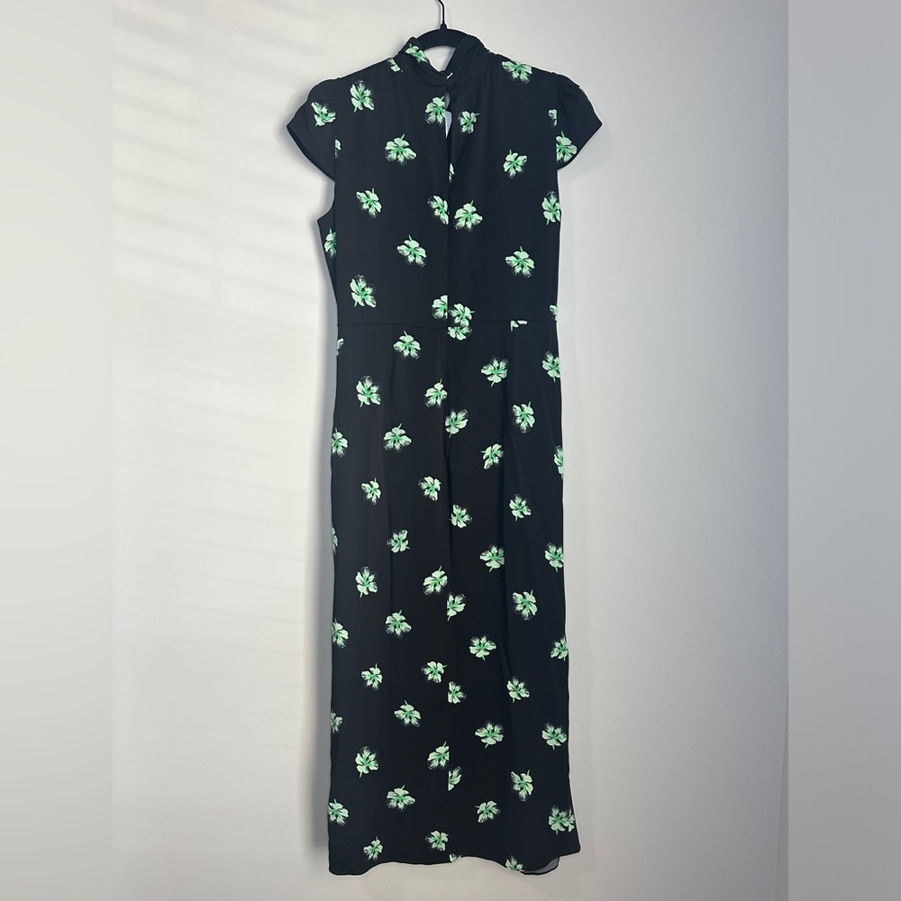 Self-Portrait Size 10 Pansy Print Knot Stretch Woven Maxi Dress In Black - Picture 9 of 9
